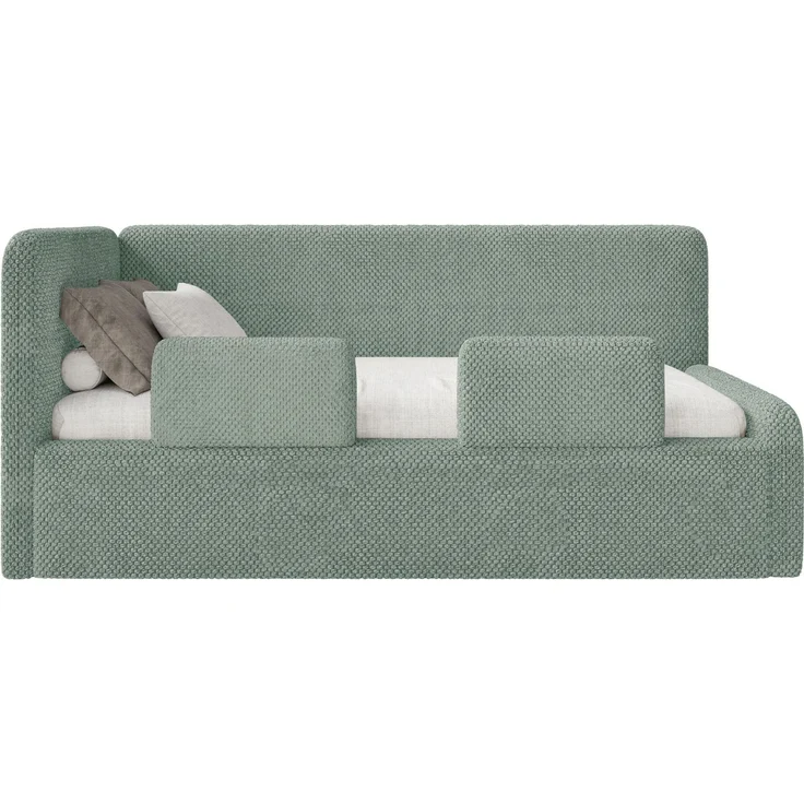 Selsey 'Fanko' Kinderbett 90x200 cm mit Rausfallschutz, Matratze, Kopfteil links, Plüsch, Salbeigrün – Bild 6