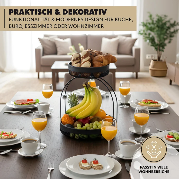 eluno Obstschale 2-stöckige Etagere, Metall, (1-tlg), mit Bananenhalterung – Bild 6