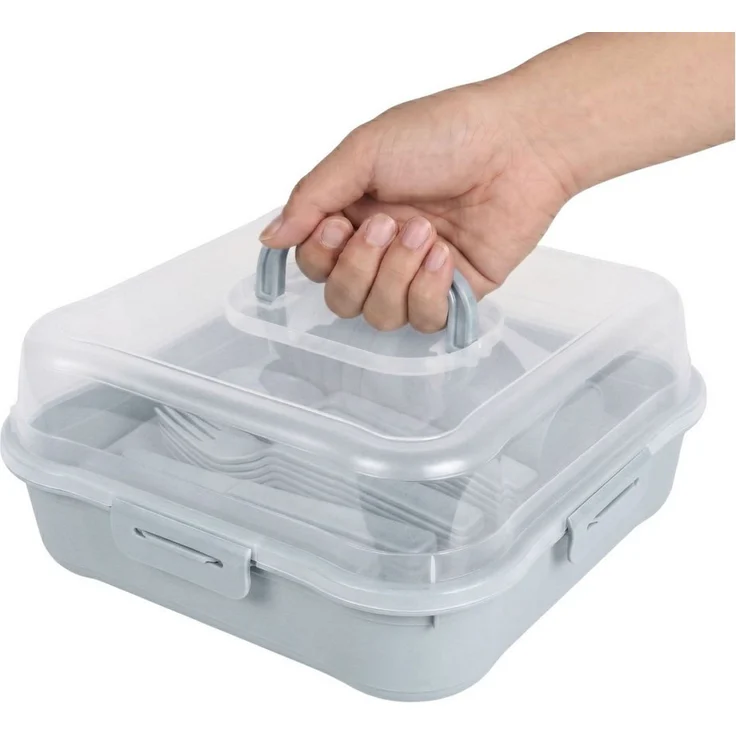 Sarcia. eu Geschirr-Set Graues Picknick-Set, Campinggeschirr-Set im Behälter, 32 Teile – Bild 3