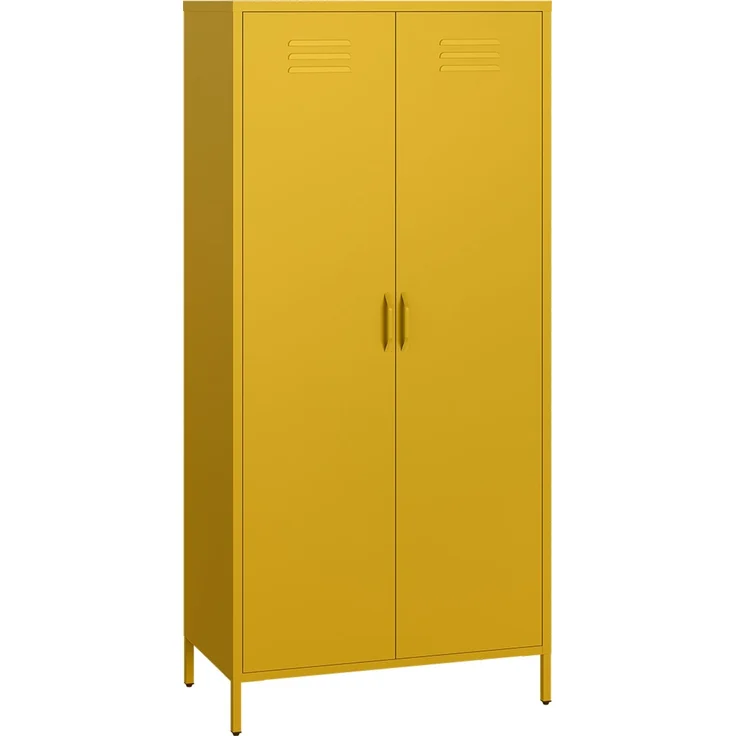 skølm 'Atria' Kleiderschrank, Metall, 170x45x80 cm, senfgelb, Garderobe mit 4 Fächern und 2 Kleiderstangen – Bild 2