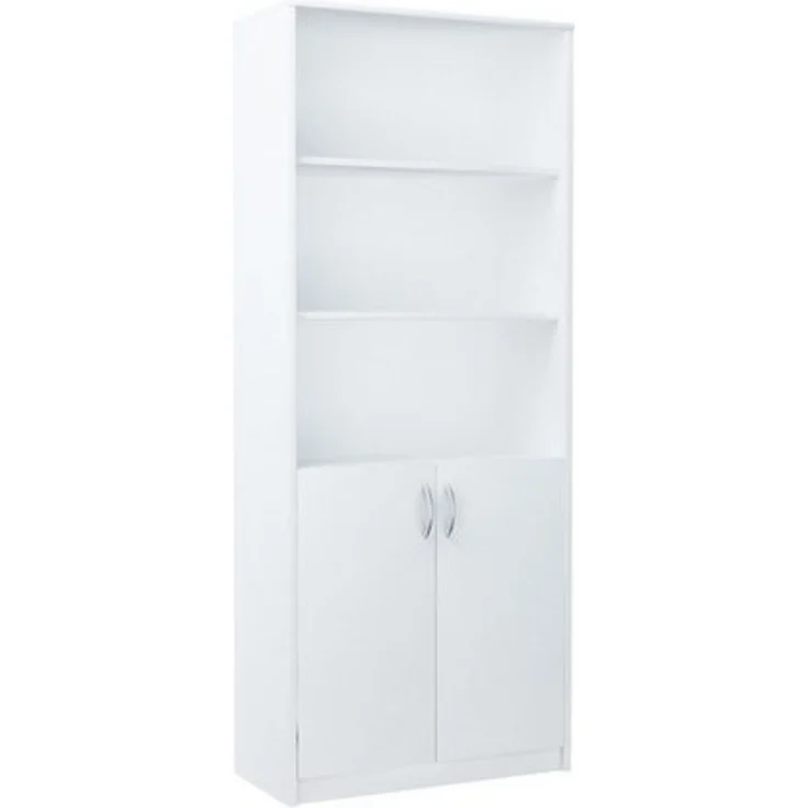 Home Collective Bücherregal mit 5 Ebenen und 2 Türen Mehrzweckschrank Haushaltsschrank, strapazierfähige Laminatplatte, 16 mm dick, mit 4 Einlegeböden, ideal für Schlafzimmer, Wohnzimmer, Flur Weiß – Bild 4