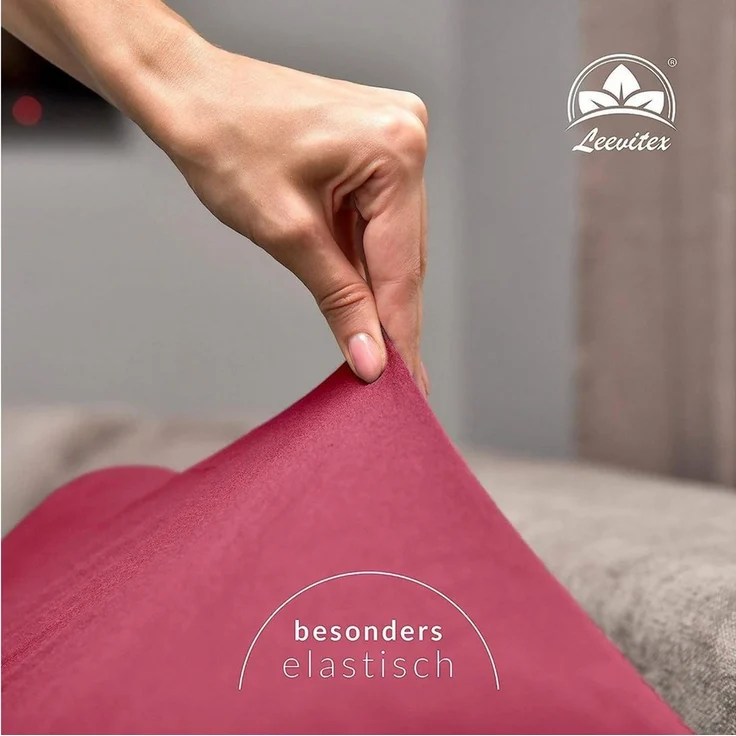 leevitex® Spannbettlaken, Premium 170g/m², Gummizug: rundum, schwer und dick, 100% Jersey-Baumwolle, Bordeaux / Weinrot, 90 x 200 - 100 x 220 cm – Bild 4