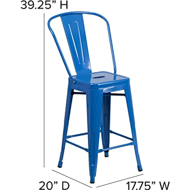 Flash Furniture Commercial Grade 4 Pack 61 cm High Metall Indoor Outdoor Hocker mit Rückenlehne, Kunststoff, verzinkter Stahl, blau, 4 Stück – Bild 4