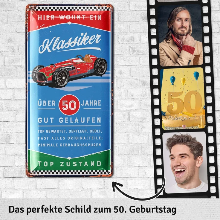LANOLU Blechschild Klassiker 50 Jahre - 17x34cm – Metall – Blau – 17114 – Bild 4