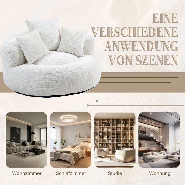 Lazy Sofa Durable Komfort Lounger hohen Rücken Sitzsack Stuhl Couch mit drei Kissen für Erwachsene und Kinder, Indoor & Outdoor, Single Gaming Sofa Stuhl für Schlafzimmer, Büro (Beige Chenille)--Beige--108x108x52cm--YOUDENOVA – Bild 5