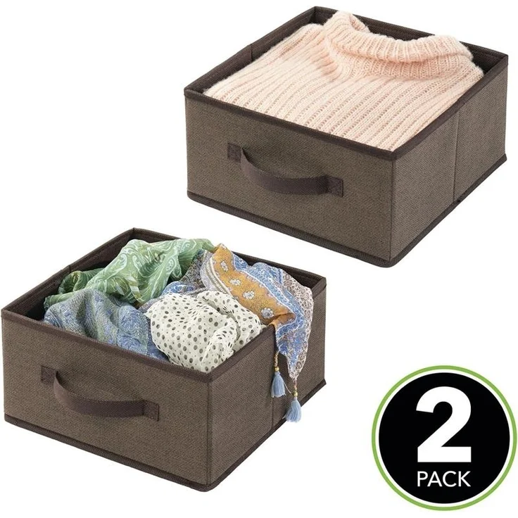 Aufbewahrungsbox Stoffbox 2er Set mit Griff mDesign aus Kunstfaser Braun Box – Bild 2