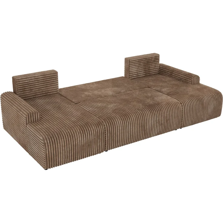 Modernes Familiensofa NESSARO U, Wohnlandschaft U-Form mit Schlaffunktion und Bettkasten, DL-System, lose Kissen, Rückenkissen, Bonellfederkern - Braun Cord – Bild 11