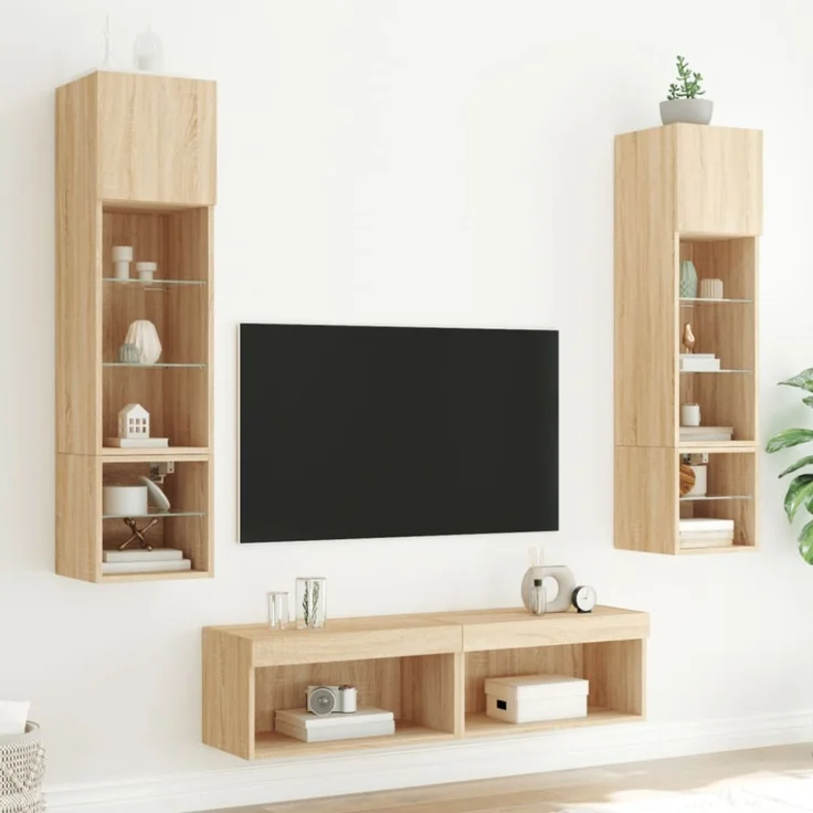 vidaXL 6-tlg. Wohnwand mit LED-Beleuchtung Sonoma-Eiche Holzwerkstoff 3216624 – Bild 7