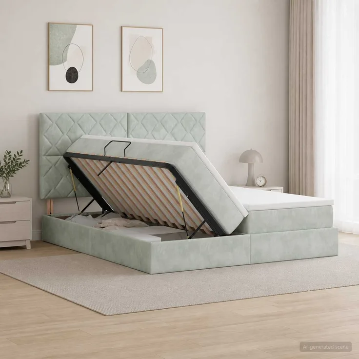 vidaXL Aufbewahrungsbett mit Kopfteil Hellgrau 180 x 200 cm Samt 3459837