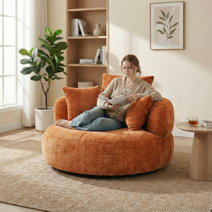 LVHOM XXL Sitzsack Chenille mit 3 Kissen, Lazy Sofa Kuschelig & Atmungsaktiv, Memory Foam Split, 108x108x52cm