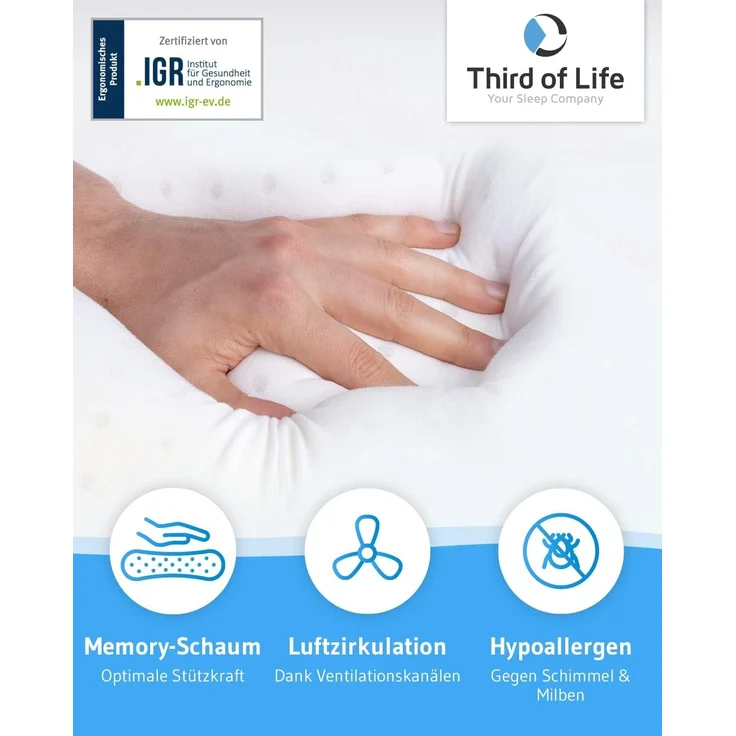 Seitenschläferkissen GIANFAR QuickDry mit Nackenbogen aus Visco Schaum mit Ultrafresh-Technologie – Bild 4