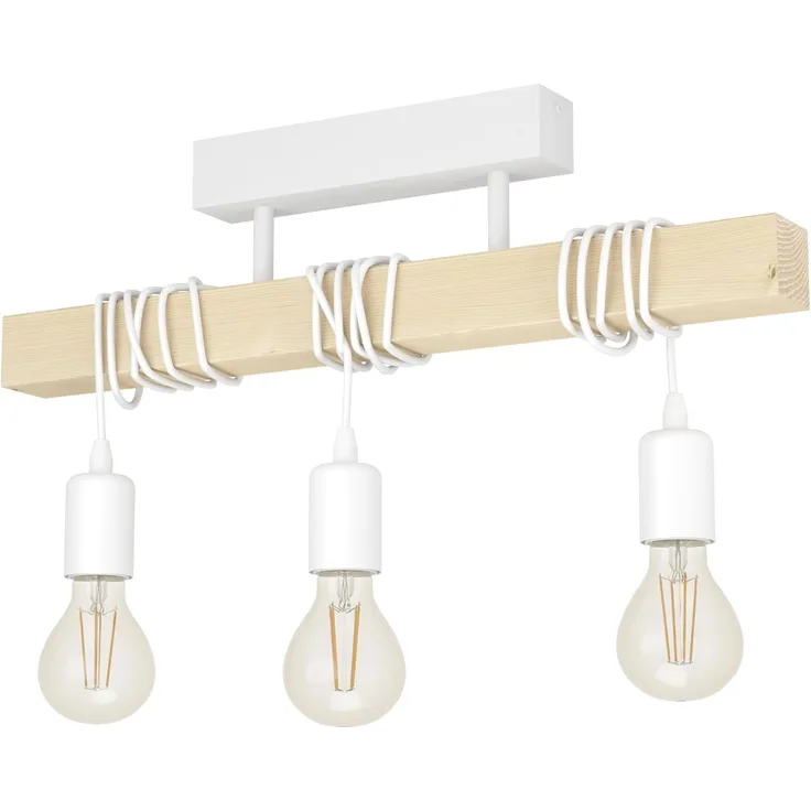 Eglo 33166 Hängeleuchte TOWNSHEND Stahl weiß, Holz braun E27 3X40W L:55cm B:10,5cm H:26,5cm dimmbar