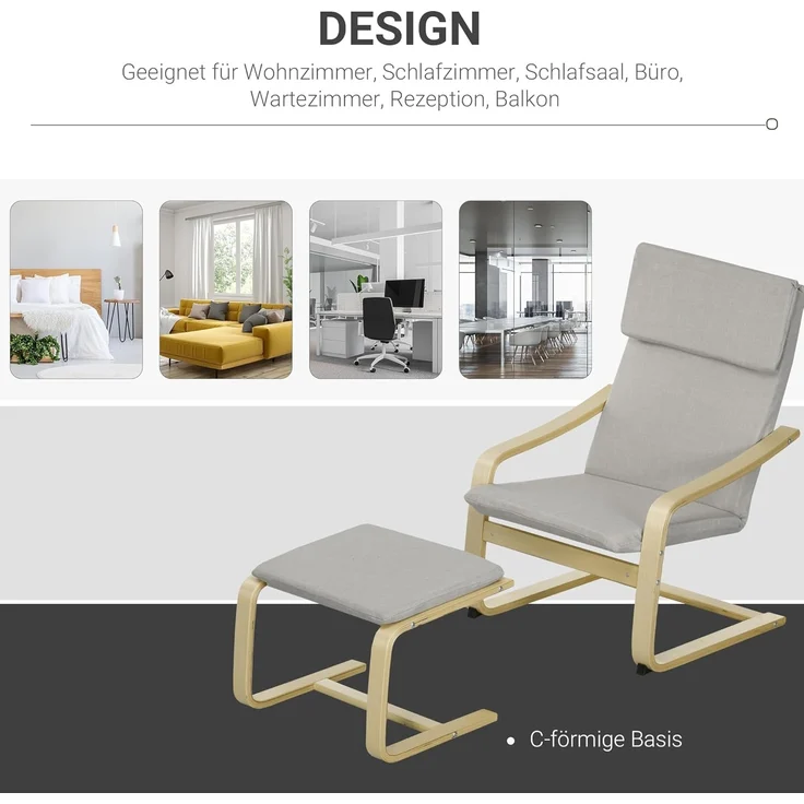 HOMCOM Relaxsessel Schwingsessel mit Fußhocker, Armlehne (Lesesessel, 2-St, Ruhesessel), für Garten, Balkon, Hellgrau – Bild 7