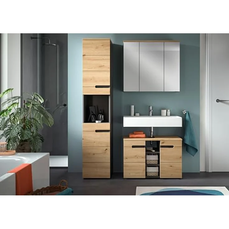 Xonox Canu Badkombination (B/H/T: 116x193x34 cm) in Basalt grau Nachbildung und Artisan Nachbildung – Bild 8