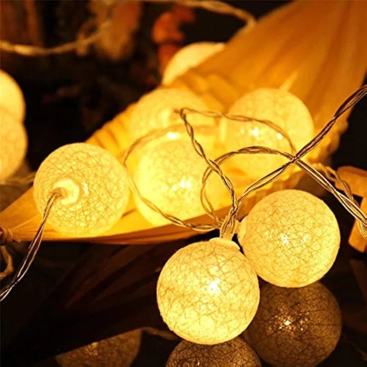 LED Lichterkette Baumwollkugeln Batteriebetrieben, 3,3m 20er Cotton Ball Lichterketten Kugeln Nachtlicht für Weihnachten, Hochzeit, Party, Zimmer, Wohnheim, Innen Deko