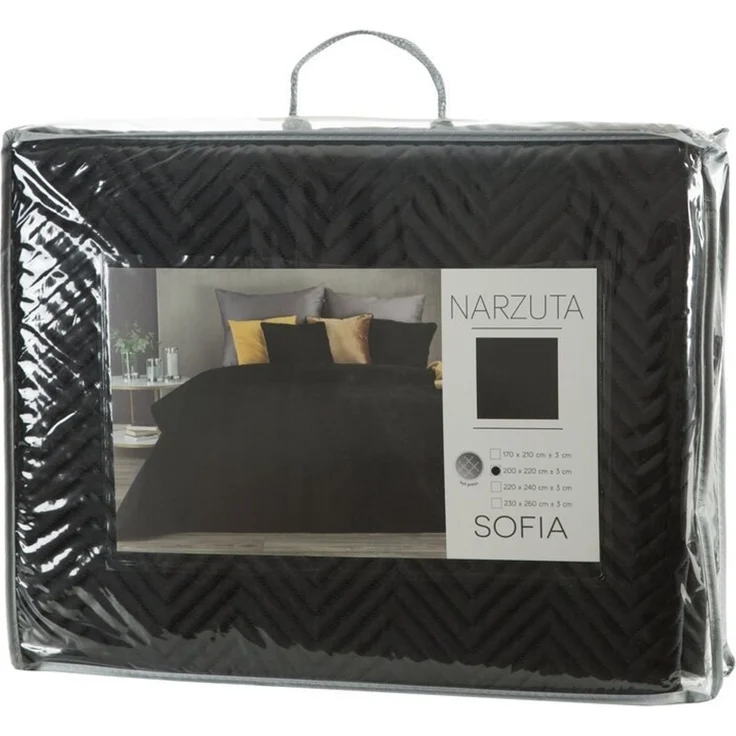 Tagesdecke Velours Samtdecke Gesteppt Steppdecke Klassische Decke SOFIA schwarz 220x240 cm schwarz – Bild 2