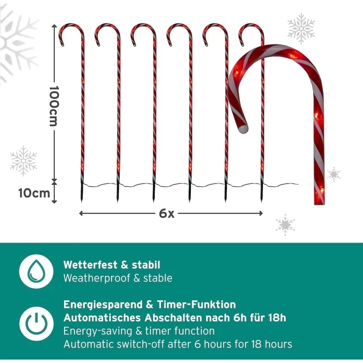 Gartenpirat LED-Lichterkette 6er-Set Zuckerrohrstab Zuckerstange Gartenstäbe Weihnachtsdeko außen – Bild 3