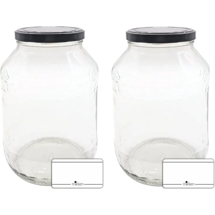 mikken Einmachglas 2 große Vorratsgläser 2650 ml, (2er Set Vorratsglas), mit Twist-Off Deckel TO100 und 2 Etiketten zum Beschriften