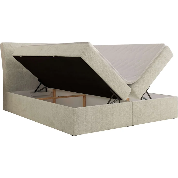 Boxspringbett DAGOS 180x200 cm mit Kopfteil, Lattenrost und Stauraum – Doppelbett mit Matratze & Topper Visco , stabile Konstruktion, Bettkasten, modernes Design - Creme Schenille grob gewebt - H4 – Bild 4
