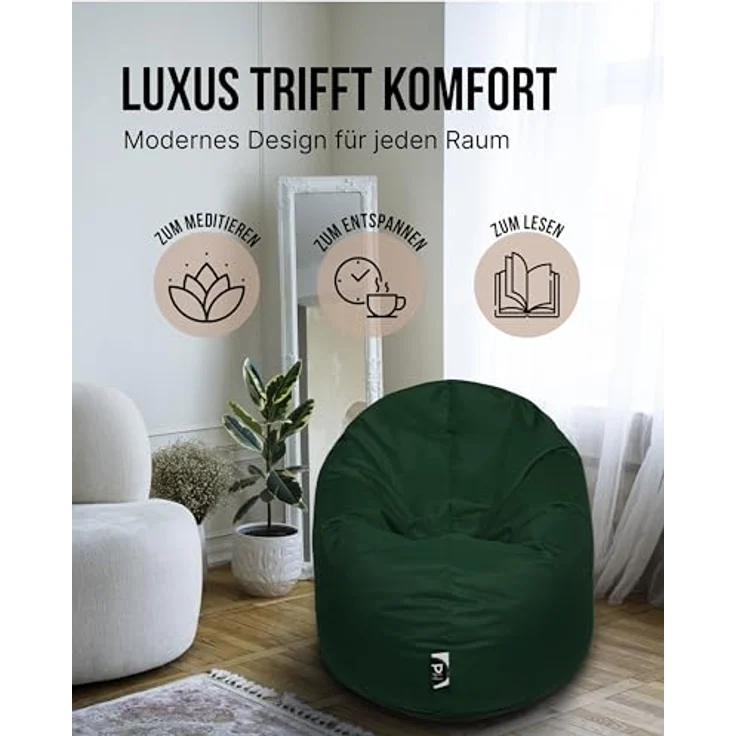 PATCH HOME 2-in-1 Sitzsack Sessel - Gaming Bean Bag mit Reißverschluss - Bereits befüllt, Ergonomisch & Robust für Kinder & Erwachsene - Indoor & Outdoor, Wetterfest (Dunkelgrün, 155cm) – Bild 9