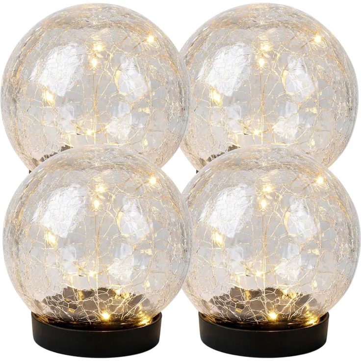 4x LED Solarleuchte, Bruchglasoptik, Glas, Kugel, IP44, Akku, D 12 cm