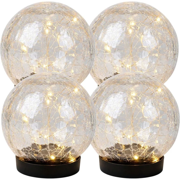 4x LED Solarleuchte, Bruchglasoptik, Glas, Kugel, IP44, Akku, D 12 cm – Bild 1