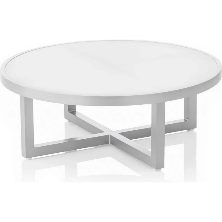 KETTLER EGO Couchtisch ø92 cm – Design Wohnzimmertisch mit eleganter Glasplatte und robustem, wetterfestem Aluminiumgestell in Silber, pflegeleicht. – Bild 1