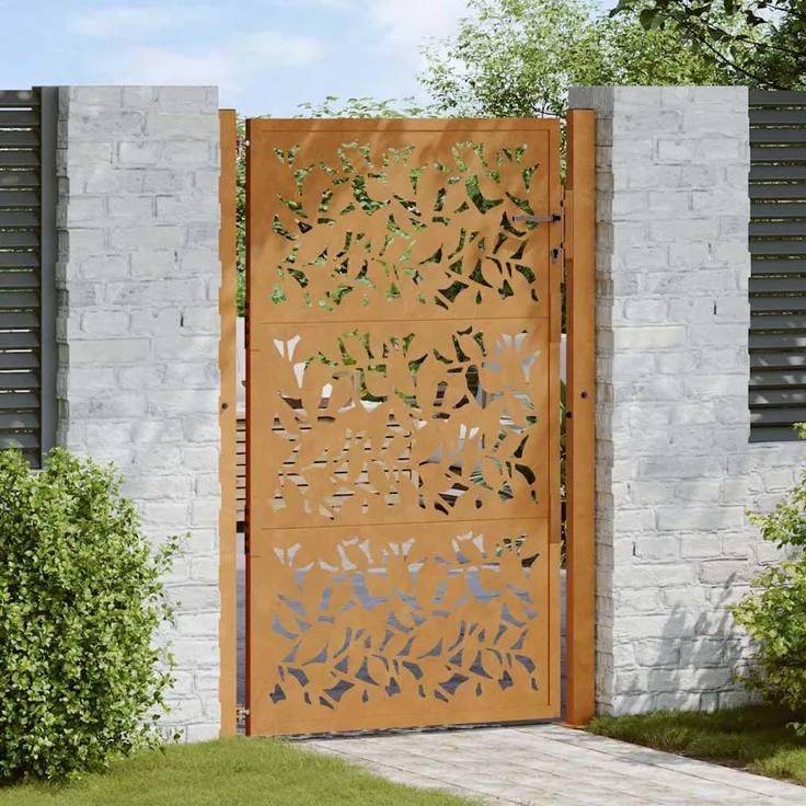 vidaXL Gartentor 100x150 cm Wetterfester Stahl Blattdesign 4100966