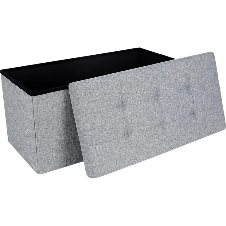 Sitzbank mit Stauraum, 76 cm, klappbare Sitztruhe, Aufbewahrungsbox, Fußbank, hellgrau – Bild 1