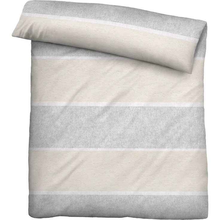 biberna Melange-Flanell Bettwäsche 0840506 BLOCKSTREIFEN, kitt, 1x 155x200 cm + 1x 80x80 cm – Bild 2