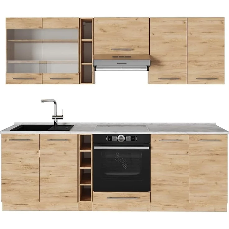 Küchenzeile Fame-Line Goldkraft Eiche 235 cm , AP Marmor Vicco – Bild 1
