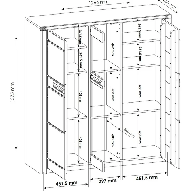 Highboard >Nature One< 3 Türen, mit LED, FSC, Kernbuche teilmassiv - 127x137x40cm (B/H/T) – Bild 4