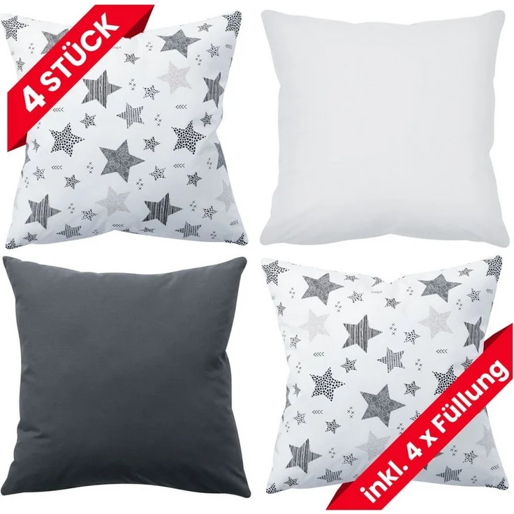 Amilian Dekokissen 4er Set - Dekokissen mit Füllung - 50x50 cm - Deko Kissen – Bild 1