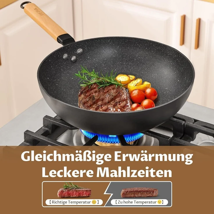 BEZIA 30cm Induktions-Wokpfanne mit Deckel Antihaft-Granit – Bild 2