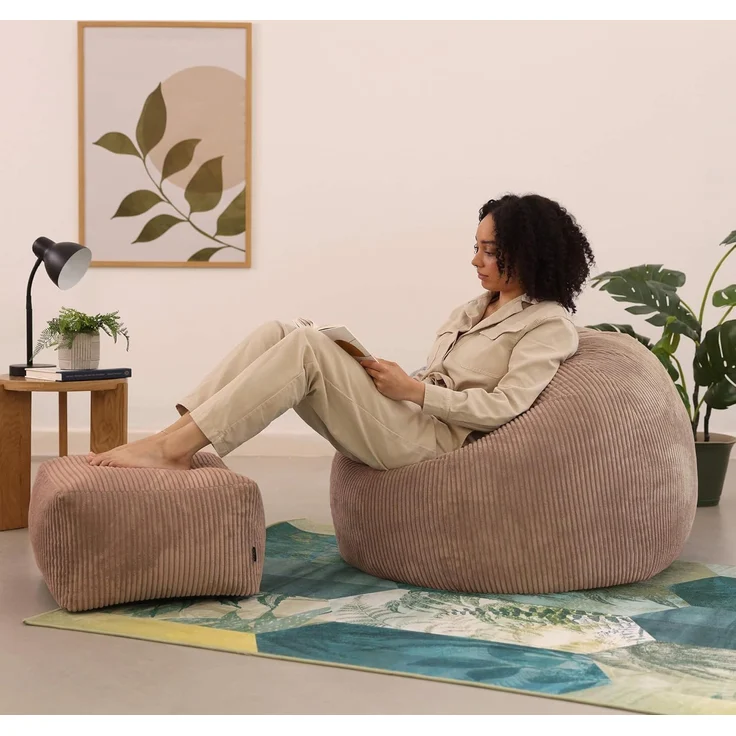 Icon Kingston Sitzsack mit Hocker Cord, Mokkabraun, Sitzsack Erwachsene mit Füllung, Bean Bag, Cord Sessel, Lounge Sessel, Lounge Stuhl, Schlafzimmer, Wohnzimmer, Wohnzimmer Möbel – Bild 2