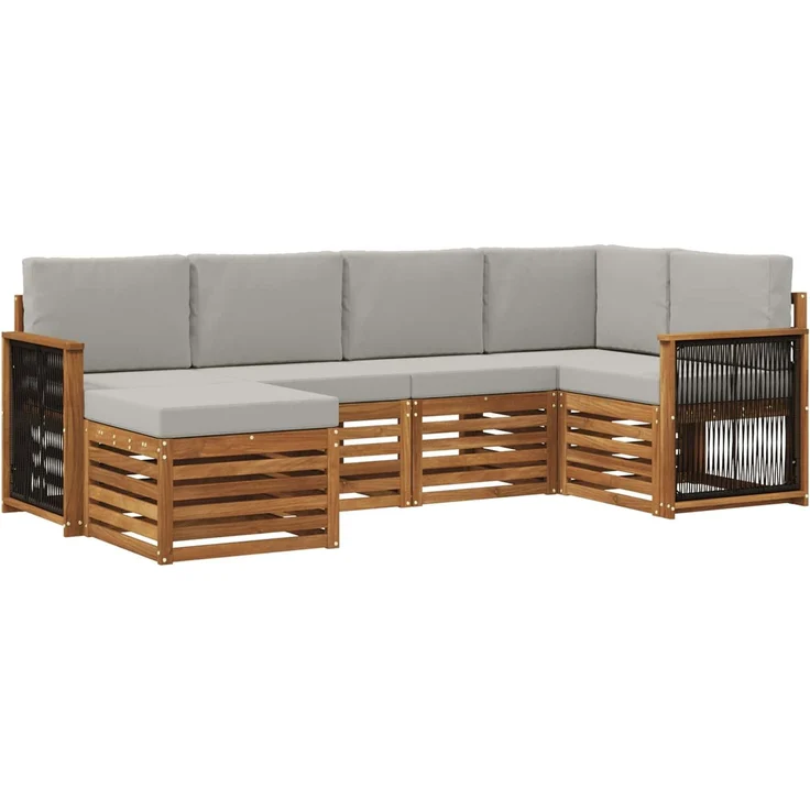 vidaXL Outdoor-Sofagarnitur 6 stk. 5-Sitzer Natur und Hellgrau 3384562 – Bild 2