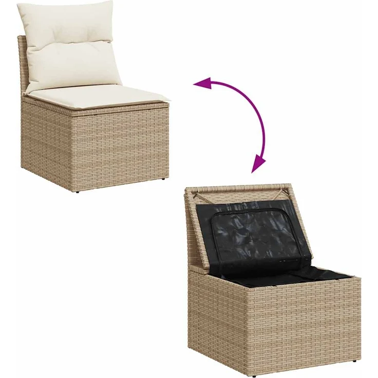 vidaXL 9-tlg. Garten-Sofagarnitur mit Kissen Beige Poly Rattan Akazie 3328101 – Bild 7