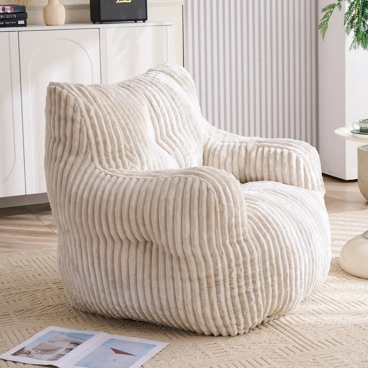 DESVIAE Sitzsack gepolstert 94x70x100 cm aus Cord, Beige, mit Memory-Schaumstoff-Füllung – Bild 3