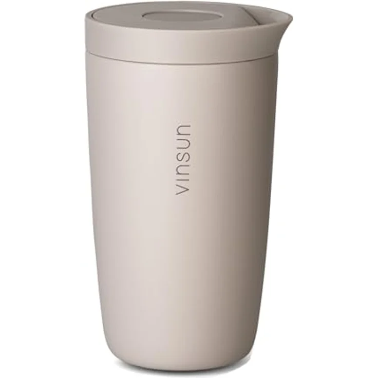 Vinsun Thermobecher Edelstahl Isolierbecher 350ml - Kaffeebecher to Go auslaufsicher, 2-tlg, Edelstahl, Doppelwandig, BPA frei, bruchfest, Einhandbedienung per Knopfdruck – Bild 2