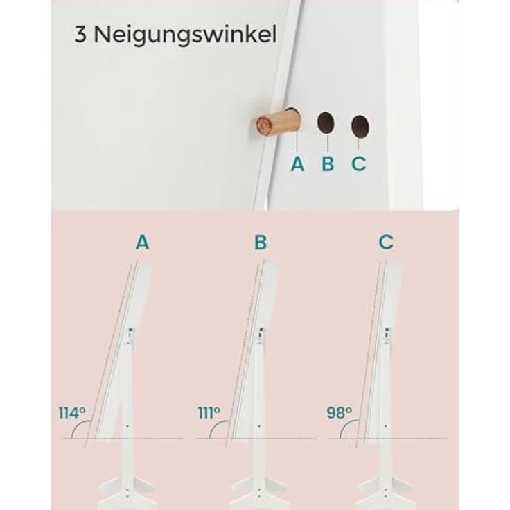 SONGMICS Schmuckschrank, Spiegelschrank, mit rahmenlosem Ganzkörperspiegel, LED-Beleuchtung, Innenspiegel, 2 Schubladen, abschließbar, wolkenweiß JJC023W01 – Bild 7