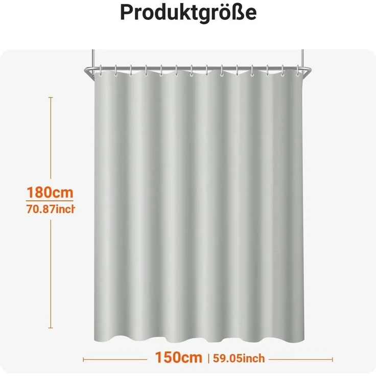 Duschvorhang wasserabweisend waschbar Polyester Grau 150 x 180 cm – Bild 2