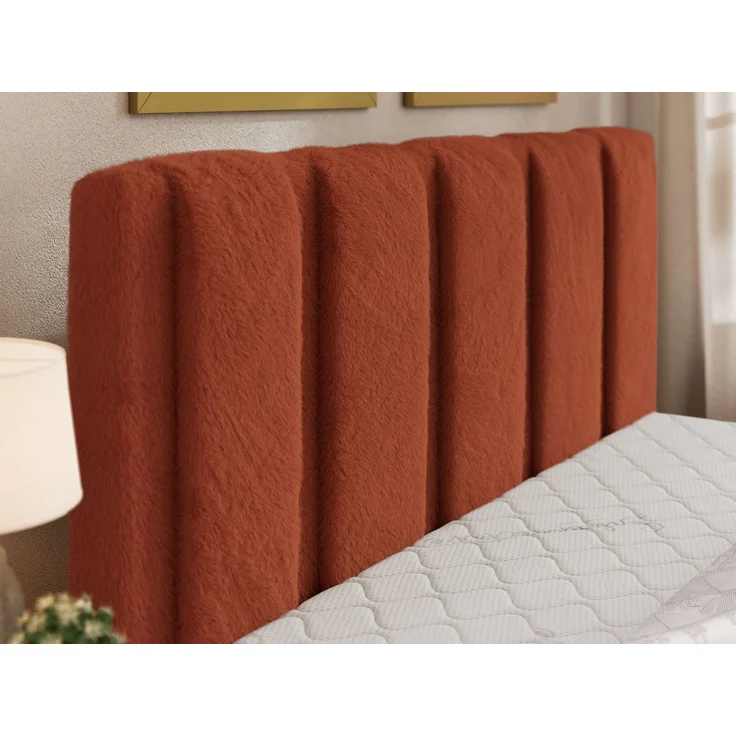 Polsterbett SAVINO CLASSIC mit Bettkasten und Lattenrost Doppelbett 200 x 200 cm mit hohem Kopfteil Stauraumbett Bett mit Gasdruckfeder - Orange Plüsch - Foam Matratze - MIRO LUX – Bild 5