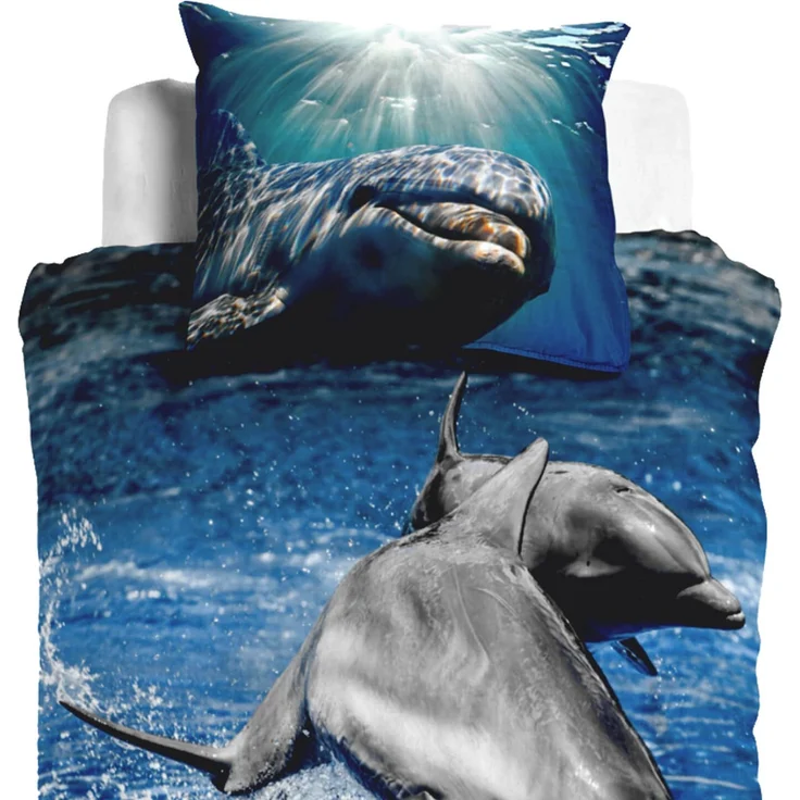 ESPiCO Sleep and Dream Bettwäsche Delphin 3D Digitaldruck blau Baumwolle 135 x 200 + 80 x 80 cm – Bild 2