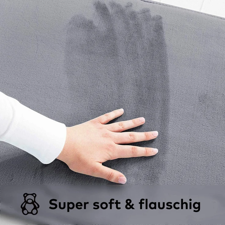 ABC Badematte aus Memory-Schaum – rutschfest, saugfähig, extra weich – maschinenwaschbar (45 x 60 cm, Grau) – Bild 3