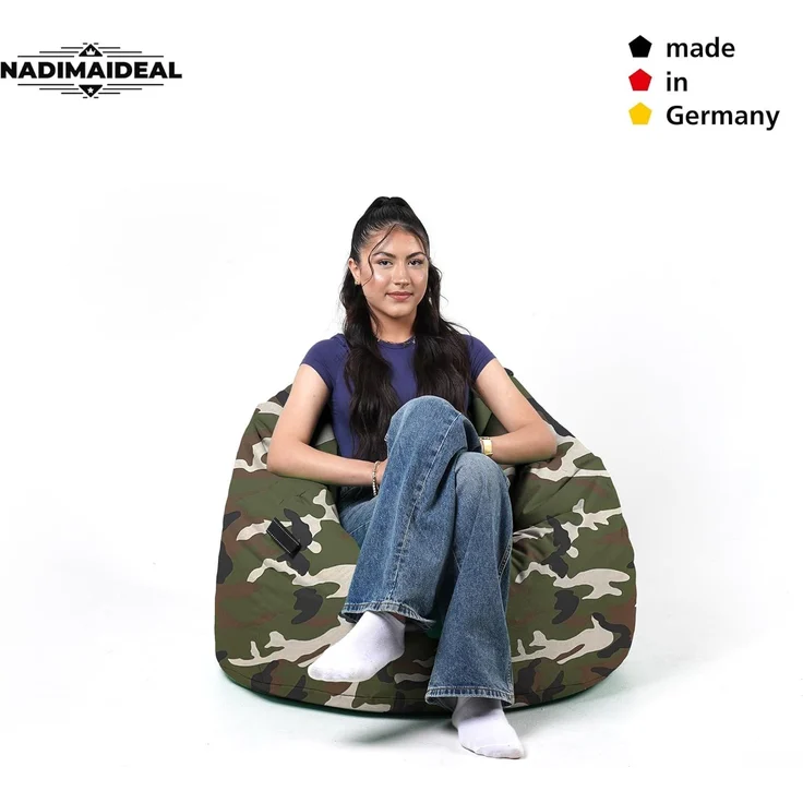 Nadimaideal Sitzsack Tropfenform Kastanie | Bodenkissen für Kinder & Erwachsene | Indoor & Outdoor | Gaming Sitzsack - Sitzkissen - Beanbag | Füllung EPS Perlen (Soldadisch, XXL-Durchmesser 88 cm) – Bild 4