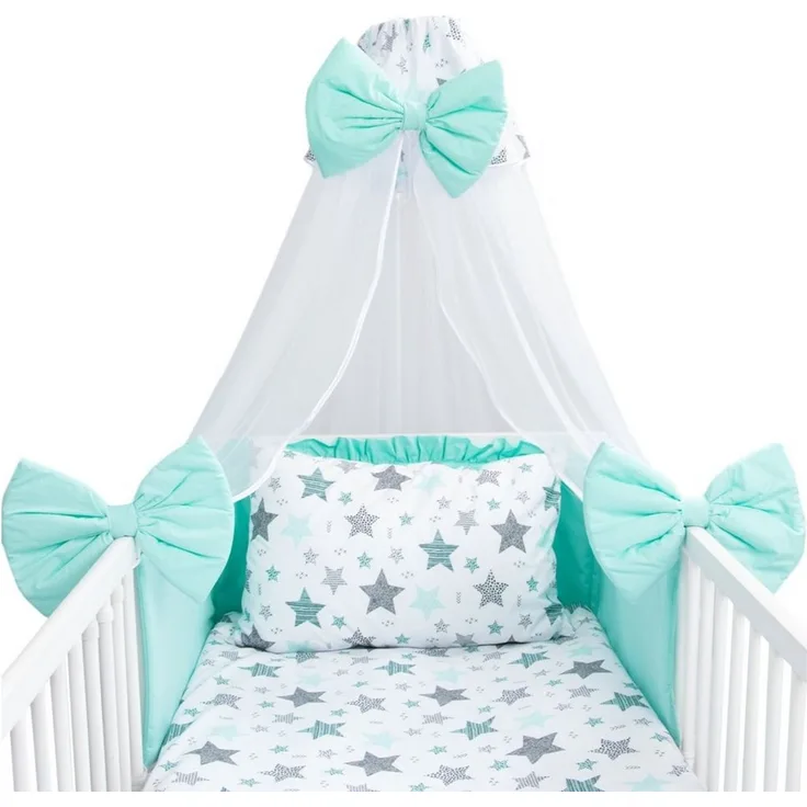 Amilian Babybettwäsche Kinderbettwäsche 100x135 Set - Kissenbezug 40x60 - Himmel, Chiffonhimmel, 7 teilig
