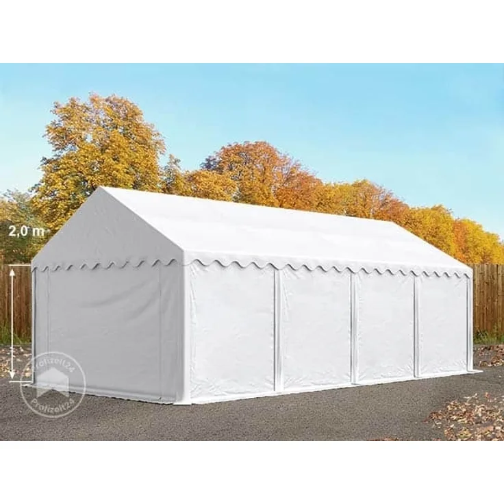 Stabiles Lagerzelt 4x8 m Unterstand mit Bodenrahmen und Dachverstärkung PVC Plane 800 N weiß 100% wasserdicht Zelthalle Weidezelt