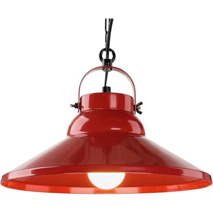 Licht-Erlebnisse Pendelleuchte Iron E27, Höhenverstellbare Hängeleuchte im industriellen Design, Rot – Bild 5