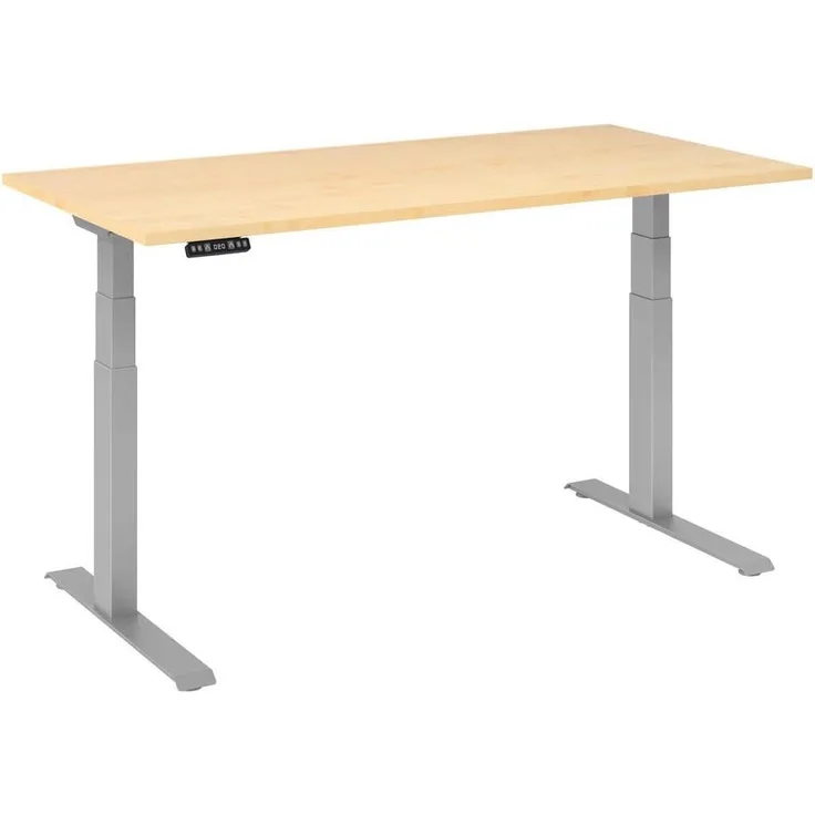 Sitz-Steh-Schreibtisch elektrisch 160x80 cm Ahorn/Silber