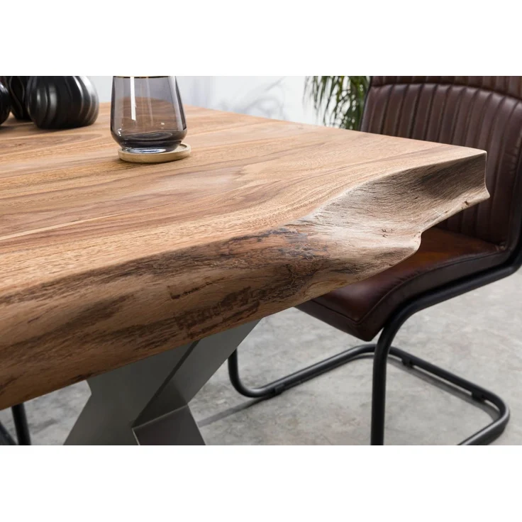 Baumtisch Sheesham 160x90x77 natur gebeizt / X-Beine silber matt FREEFORM 5 – Bild 7
